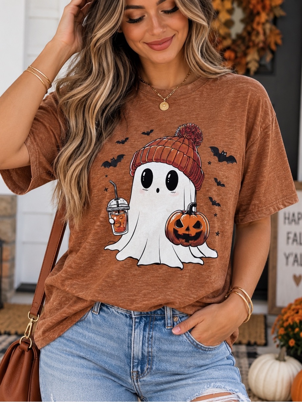 Women's Rust Graphic Halloween Ghost Tee